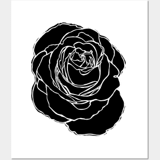 Cottage Core, Black Rose Flower Outline Posters and Art